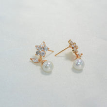 CZ Flower Pearl Drop Earring Gold Plated Studs Wedding Earrings Statement Studs