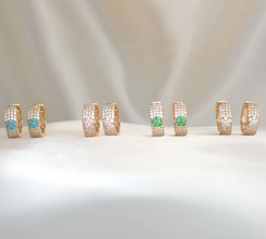 Multi Color Gold Plated Baguette, Gem Stone Huggies ,Cluster Flower Earrings