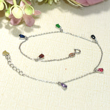 Tear Drop Silver Anklet, 925 Plata Tobillera, Multicolor CZ Drop Anklet,Gift-10