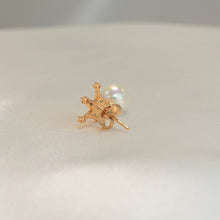 Dangly CZ Gold Plated Huggie Hoop Earrings with Pearl Drop, Bow/Ribbon Earrings