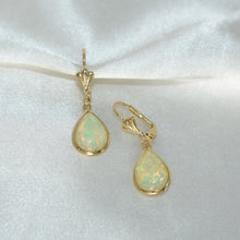 White Fire Opal Drop Earrings 14K Gold Plated Pearl Drop Hoops Gift For Her