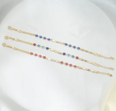 Multi Color Evil Eye Gold Plated Protection Bracelet, 7.5 inch - For Her
