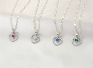 Sterling Silver Multi Color Stone Hollow Heart Necklace and Earring Jewelry Set