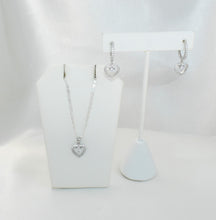 Sterling Silver Multi Color Stone Hollow Heart Necklace and Earring Jewelry Set