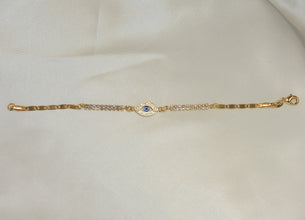 Blue Evil Eye Protection Bracelet - Gold Plated Everyday Dainty Stackable Bracelet 7.5
