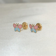 14K Solid Yellow Gold Butterfly Earrings, Butterfly Screw Back Studs Gift For Her
