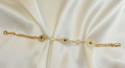 Blue Evil Eye Protection Bracelet - Gold Plated Everyday Dainty Stackable Bracelet 7.5