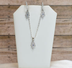 Sterling Silver Hamsa Hand Protection Necklace and Earrings Jewelry Set