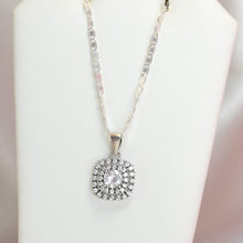 Sterling Silver Round Cut Square CZ Stone Earring and Necklace Jewelry Set