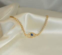 Blue Evil Eye Protection Bracelet - Gold Plated Everyday Dainty Stackable Bracelet 7.5
