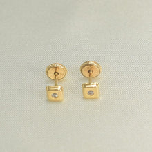 14K Solid Yellow Gold Square Earrings, CZ, Dainty Screw Back Studs, Gift for Her