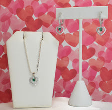 Sterling Silver Multi Color Stone Hollow Heart Necklace and Earring Jewelry Set