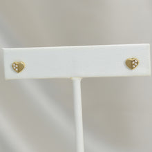 14K Solid Yellow Gold Heart Earrings, CZ Screw Back Stud Earrings, Gift For her