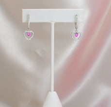 Sterling Silver Multi Color Stone Hollow Heart Necklace and Earring Jewelry Set