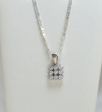 Sterling Silver Tiny Square CZ Cluster Earrings and Necklace Jewelry Set