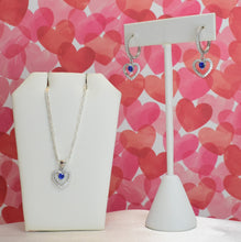 Sterling Silver Multi Color Stone Hollow Heart Necklace and Earring Jewelry Set