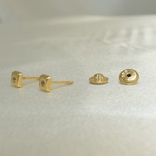 14K Solid Yellow Gold Square Earrings, CZ, Dainty Screw Back Studs, Gift for Her