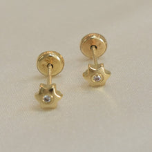 14K Solid Yellow Gold Star of David Earrings ,Dainty Jewish Screw Back CZ Studs, For Her