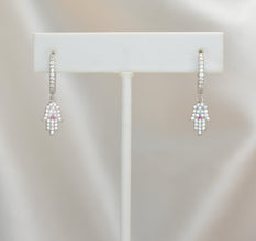 Sterling Silver Hamsa Hand Protection Necklace and Earrings Jewelry Set