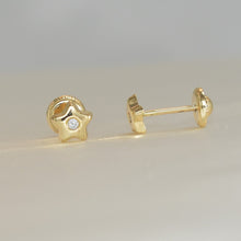 14K Solid Yellow Gold Star Earrings, Dainty CZ Screw back Studs, Gift for Her