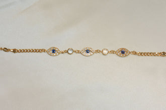 Blue Evil Eye Protection Bracelet - Gold Plated Everyday Dainty Stackable Bracelet 7.5