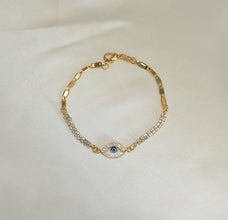 Blue Evil Eye Protection Bracelet - Gold Plated Everyday Dainty Stackable Bracelet 7.5