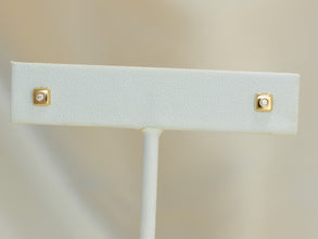 14K Solid Yellow Gold Square Earrings, CZ, Dainty Screw Back Studs, Gift for Her