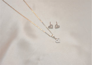 Sterling Silver Heart Necklace and Stud Earring Jewelry Set