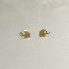14K Solid Yellow Gold Baby Elephant Earrings, Round Screw Back CZ Studs, Gift.