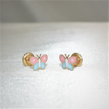 14K Solid Yellow Gold Butterfly Earrings, Butterfly Screw Back Studs Gift For Her
