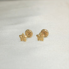14K Solid Yellow Gold Star Earrings ,Diamond Cut Screw back Studs, Gift For Her