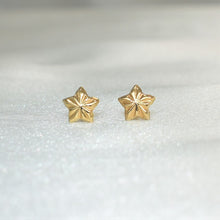 14K Solid Yellow Gold Star Earrings ,Diamond Cut Screw back Studs, Gift For Her
