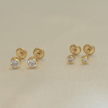 14K Solid Yellow Gold Round Earrings, CZ Dainty Screw Back Studs, Gift for Her