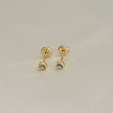 14K Solid Yellow Gold Hexagon Earrings, Dainty CZ, Screw Back Studs, Gift for Her