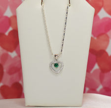Sterling Silver Multi Color Stone Hollow Heart Necklace and Earring Jewelry Set