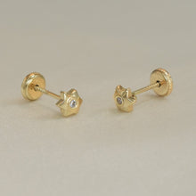 14K Solid Yellow Gold Star of David Earrings ,Dainty Jewish Screw Back CZ Studs, For Her