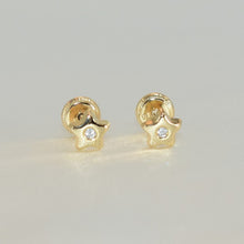 14K Solid Yellow Gold Star Earrings, Dainty CZ Screw back Studs, Gift for Her