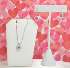 Sterling Silver Multi Color Stone Hollow Heart Necklace and Earring Jewelry Set