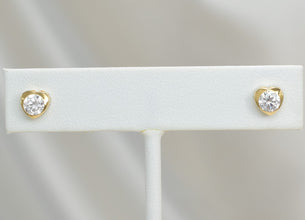 14K Solid Yellow Gold Love Heart Earrings, Dainty Screw Back Studs, Gift For Her