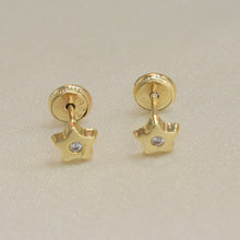 14K Solid Yellow Gold Star Earrings, Dainty CZ Screw back Studs, Gift for Her
