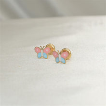 14K Solid Yellow Gold Butterfly Earrings, Butterfly Screw Back Studs Gift For Her