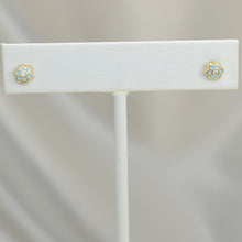 14K Solid Yellow Gold Flower Earrings, Screw Back Blue Enamel Studs,Gift For Her