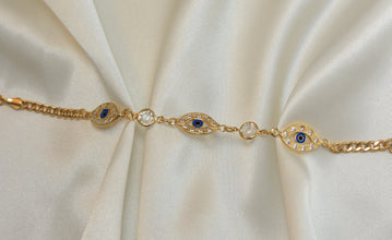 Blue Evil Eye Protection Bracelet - Gold Plated Everyday Dainty Stackable Bracelet 7.5