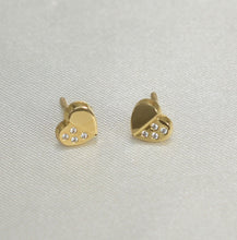 14K Solid Yellow Gold Heart Earrings, CZ Screw Back Stud Earrings, Gift For her