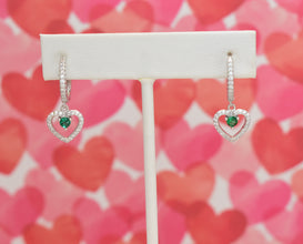 Sterling Silver Multi Color Stone Hollow Heart Necklace and Earring Jewelry Set