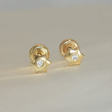 14K Solid Yellow Gold Star of David Earrings ,Dainty Jewish Screw Back CZ Studs, For Her