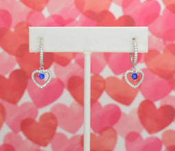 Sterling Silver Multi Color Stone Hollow Heart Necklace and Earring Jewelry Set